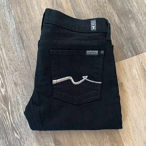 7 For All Mankind Swarovski Crystal Black Straight Leg Pants Jeans sz 28 NWOT - Picture 10 of 10